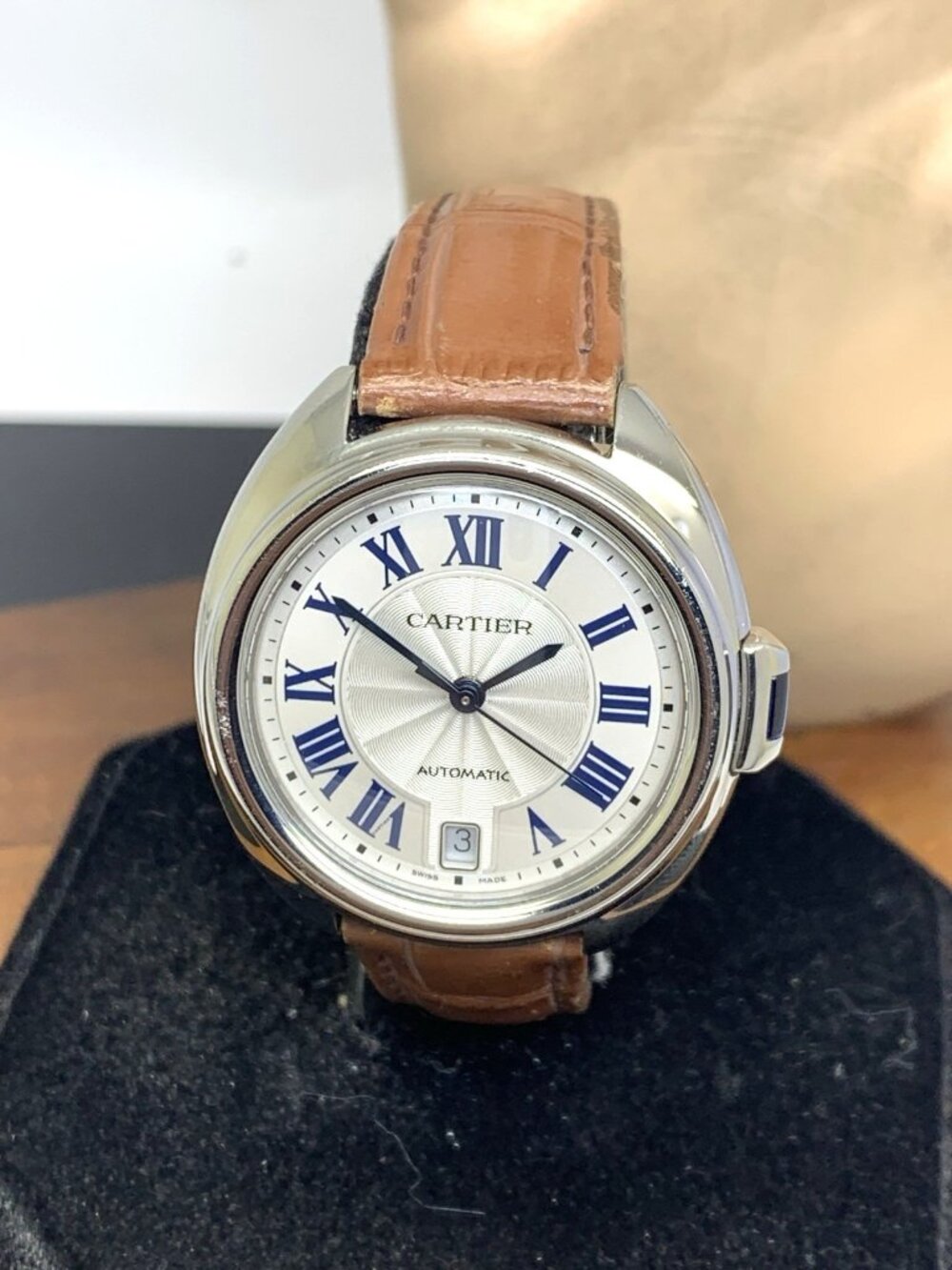 Cartier Cle WSCL0017 Womens Watch Swiss Automatic Silver Dial Brown Leather 35mm